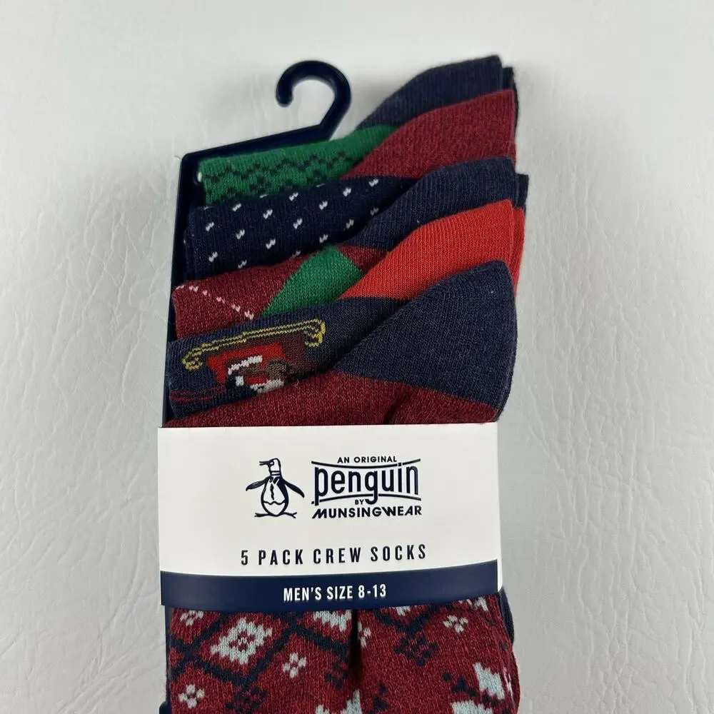 Original Penguin Men’s 5 Pair Crew Socks Christmas Gift Set 8-13